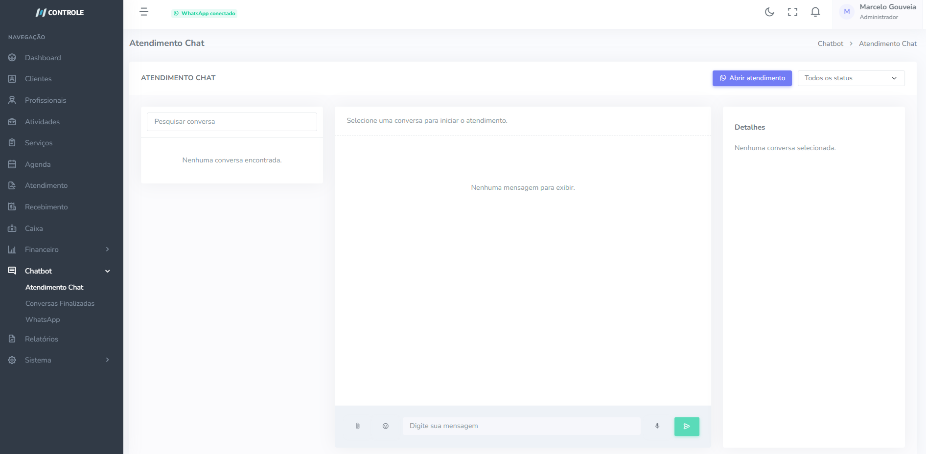Central de atendimento do Chatbot no CONTROLE